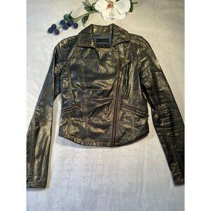 Rock & Republic Metallic Gold Womens Moto Jacket Size XS Rockercore Punkcore Y2K